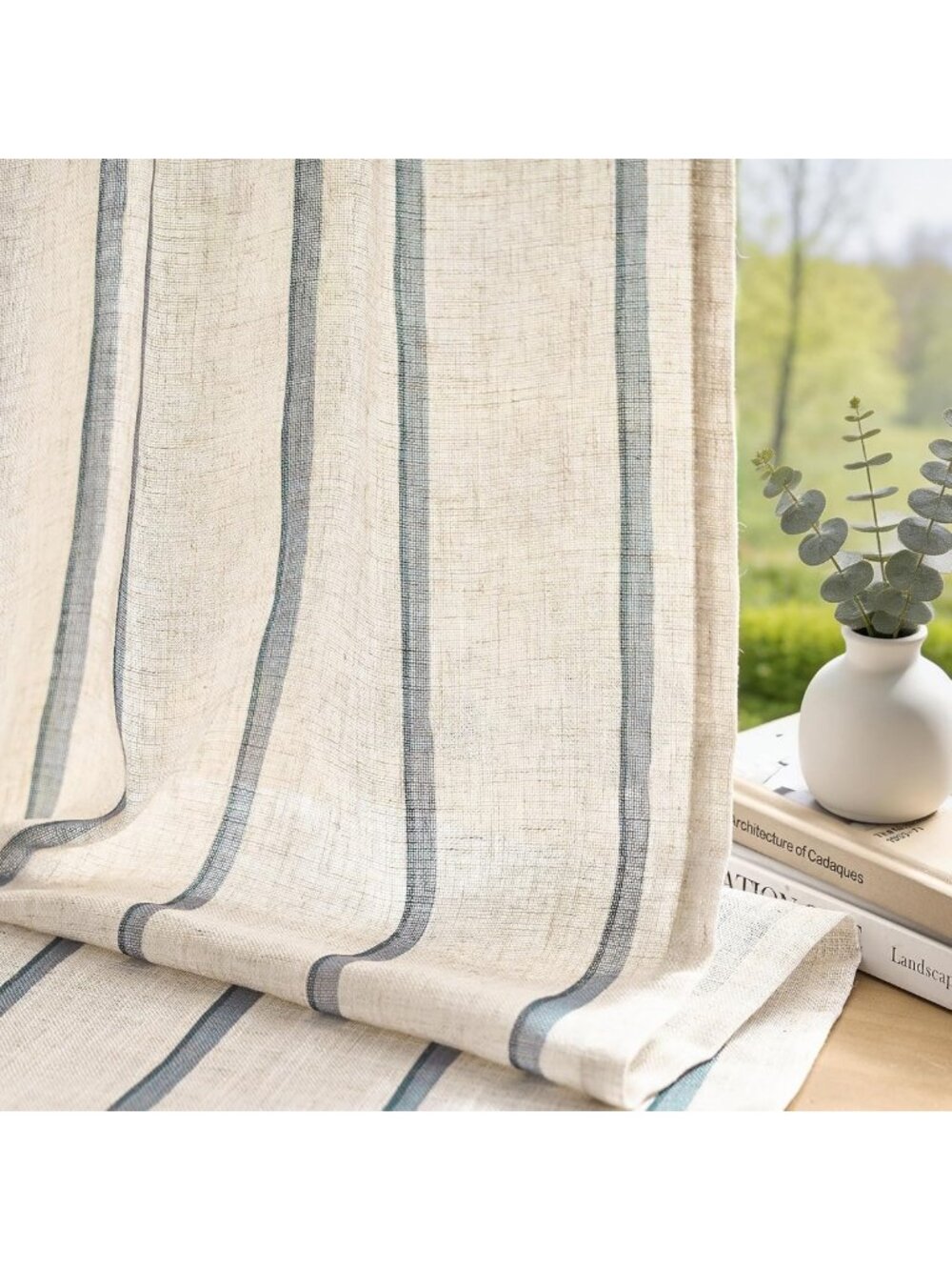Light Filtering Striped Linen Curtains, 84" Long, 2 Panels, Home Decor, Window